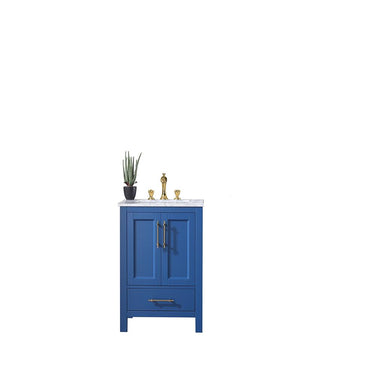 Eviva Navy 24″ Deep Blue Transitional Bathroom Vanity w/ White Carrara Top Vanity Eviva